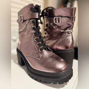 Metallic Lace-Up combat Boots